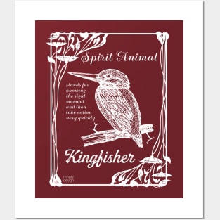 Spirit animal - kingfisher - white Posters and Art